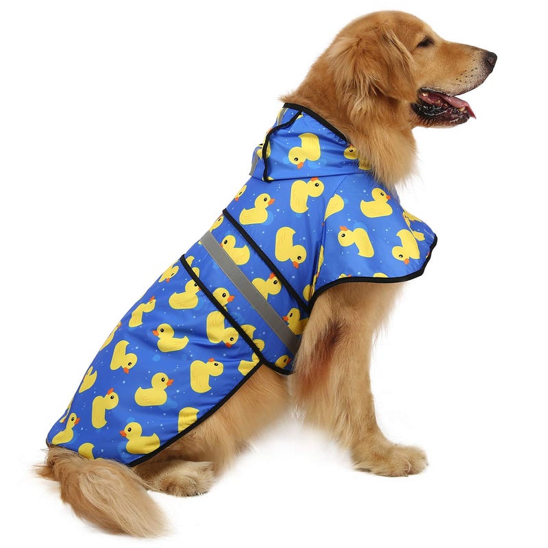 HDE Dog Raincoat Jacket Reflective Adjustable Hooded Pet Poncho Rain Coat with Leash Hole for Small to X-Large Dogs Rubber Ducks - XL - Image 1